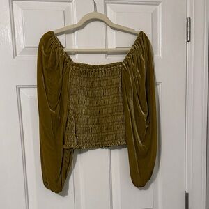 Anthropologie Mustard Smocked Blouse